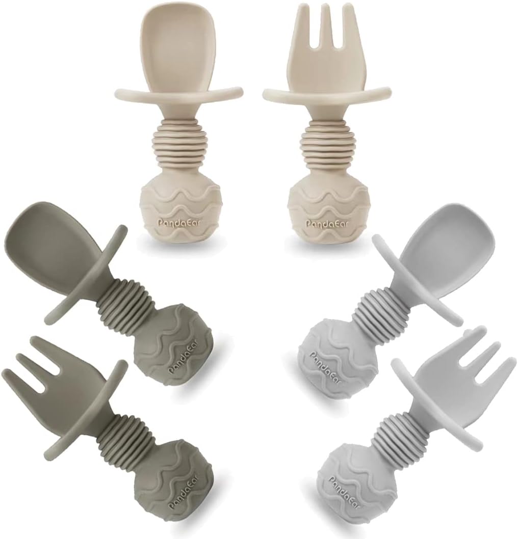 PandaEar 6 Pack Silicone Baby Spoons and Fork Feeding Set- Anti-Choke First Self...