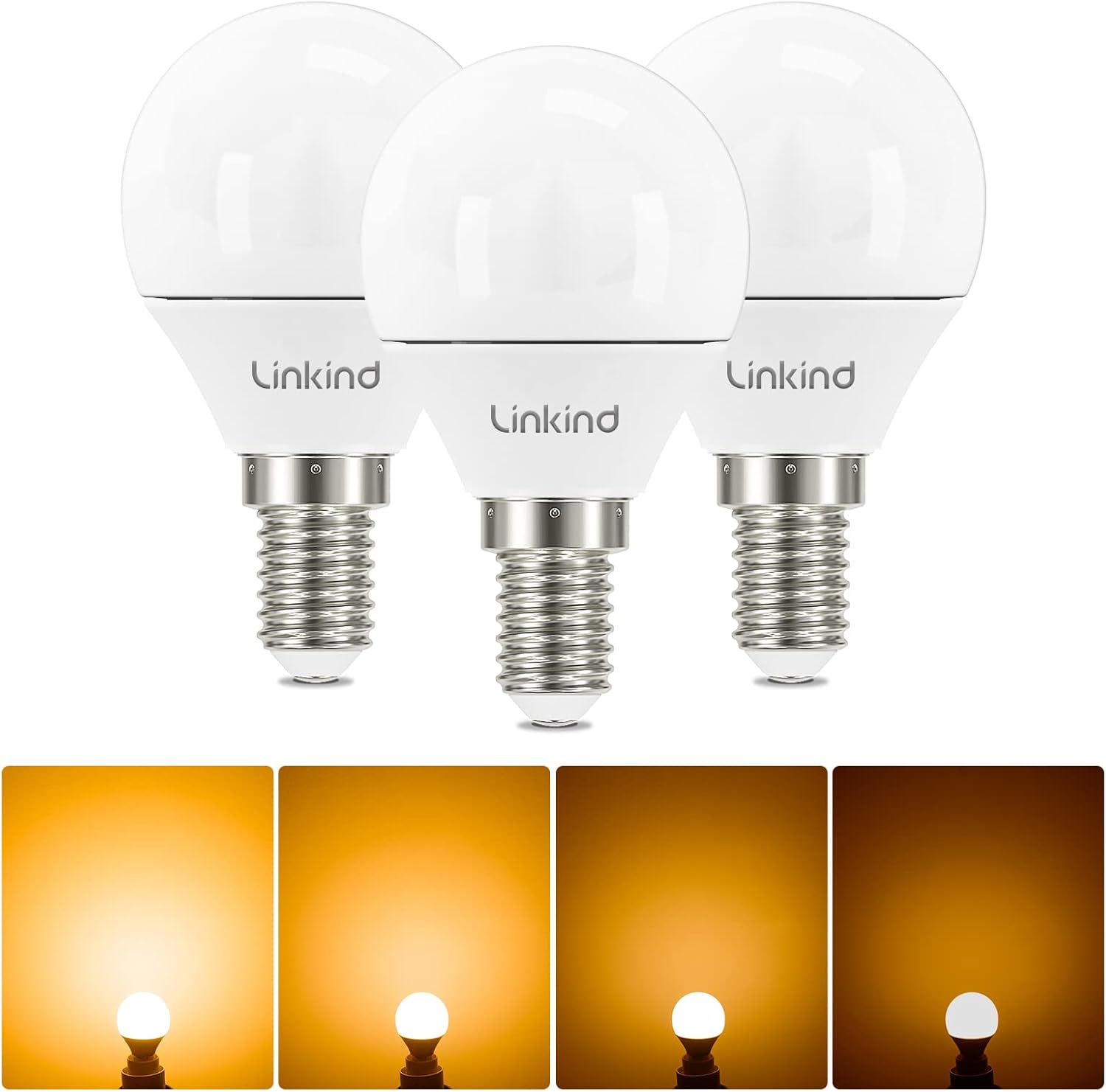 Linkind E14 LED Bulb, Golf Ball P45 Bulb Dimmable, Small Edison Screw (SES), 4.2...