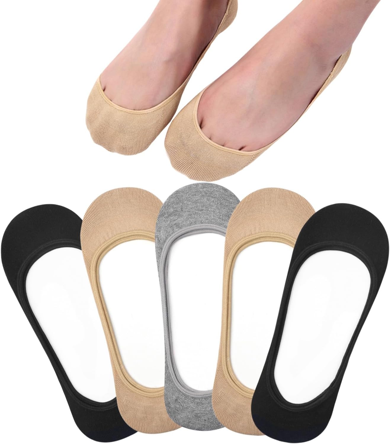 Toes Home No Show Socks Womens, Ultra Low Cut Liners Non Slip Footies for Flats...