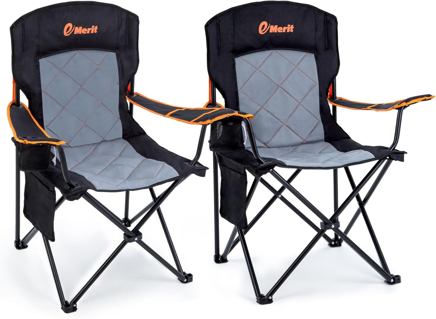 EMERIT 2 Pack Oversized Padded Camping Chair, 350LB Heavy Duty Quad Fold Chair w...