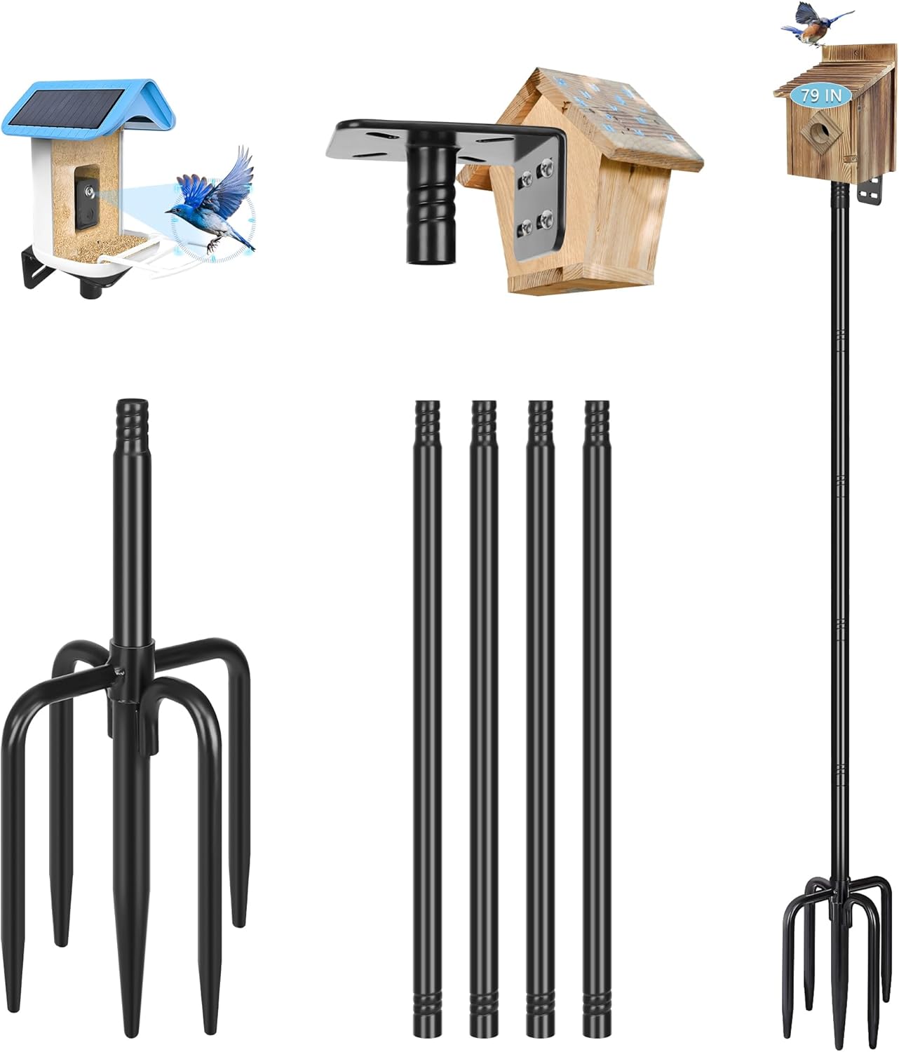 Gtongoko Smart Bird Feeder Pole 79 Inch Bluebird House Pole for Outdoors Weather...