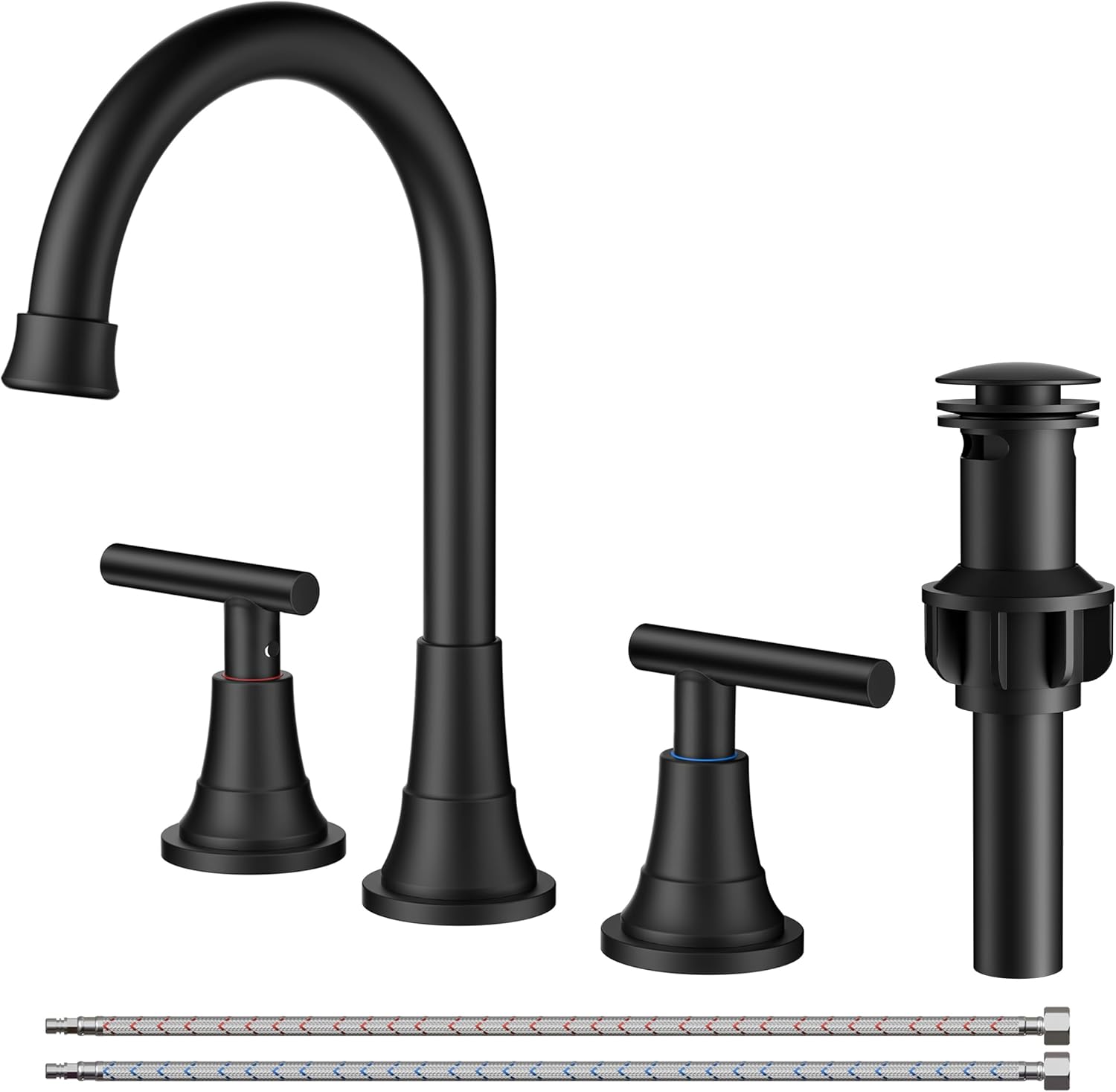 FORIOUS 8 Inch Widespread Bathroom Faucets Black, 2 Handle 360° Swivel Matte Bla...