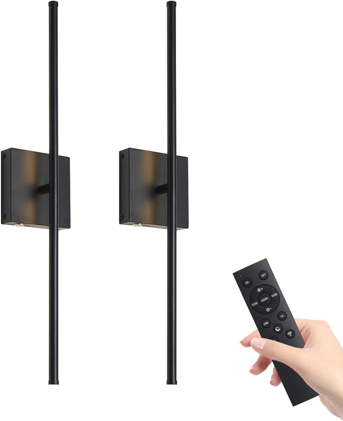 Battery Operated Wall Sconce with Remote Control,Wall Sconces Set of Two,3000K-6...