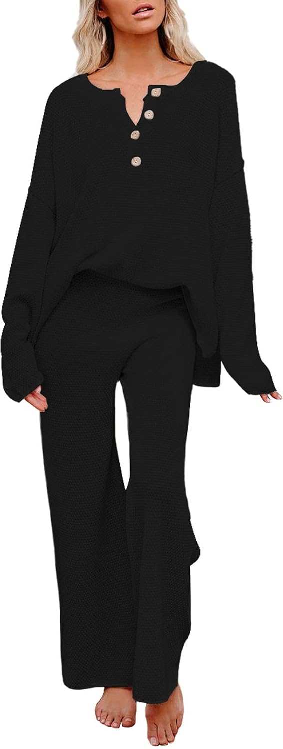Pink Queen Women's 2 Piece Outfit Set Long Sleeve Button Pullover Sweater Top an...