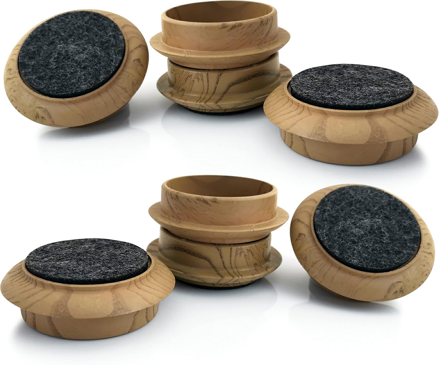 Medipaq Felt Castor Cups – 8x Small 44mm Dark Wood Grain – Protects Wooden & Smo...