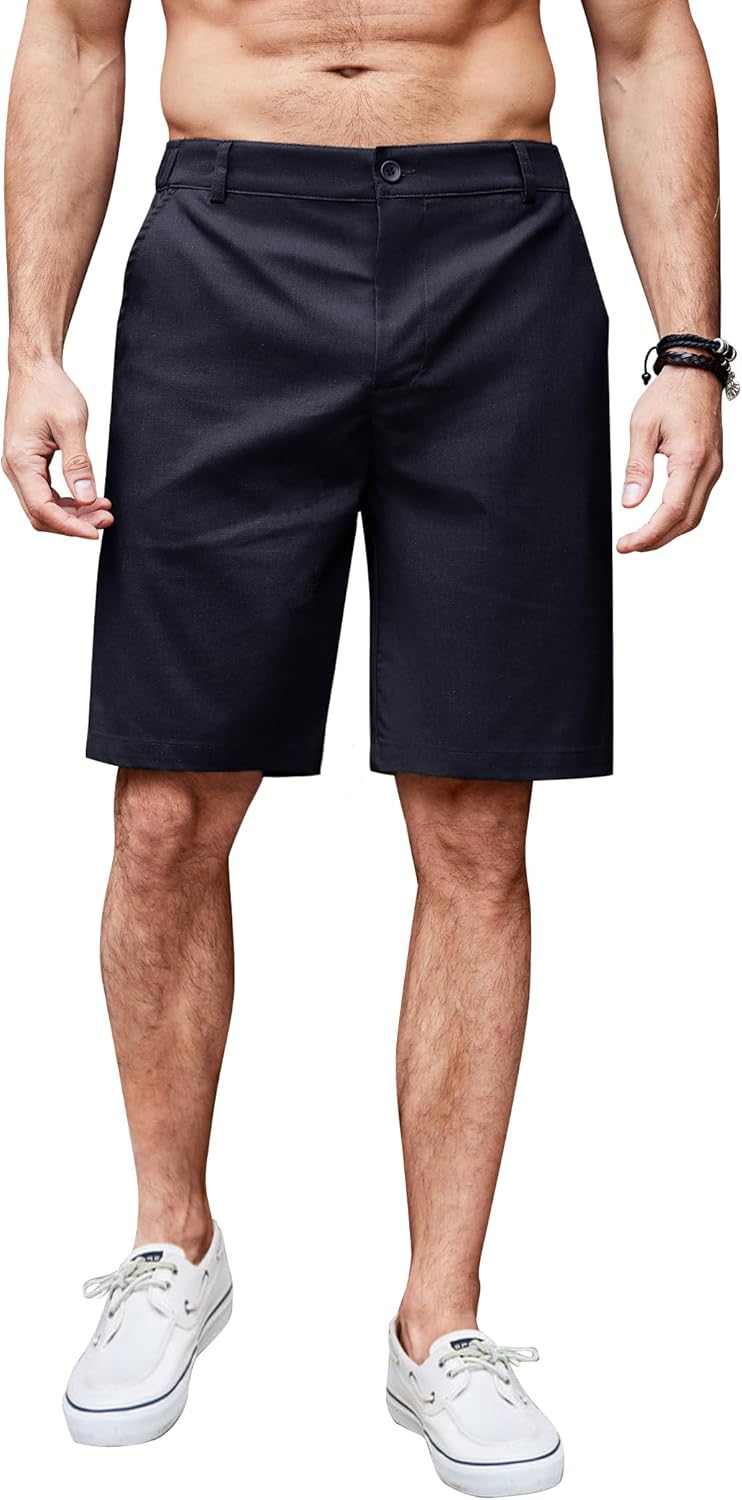 COOFANDY Men's Casual Shorts Linen Flat Front Shorts Elastic Waist Summer Beach...