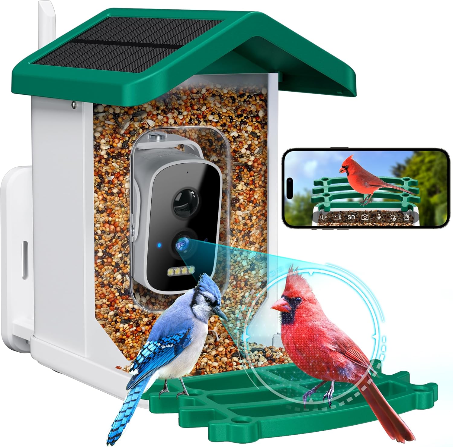 Smart Bird Feeder with Camera Solar Powered, 2.5k HD Camera Auto Capture & AI Id...