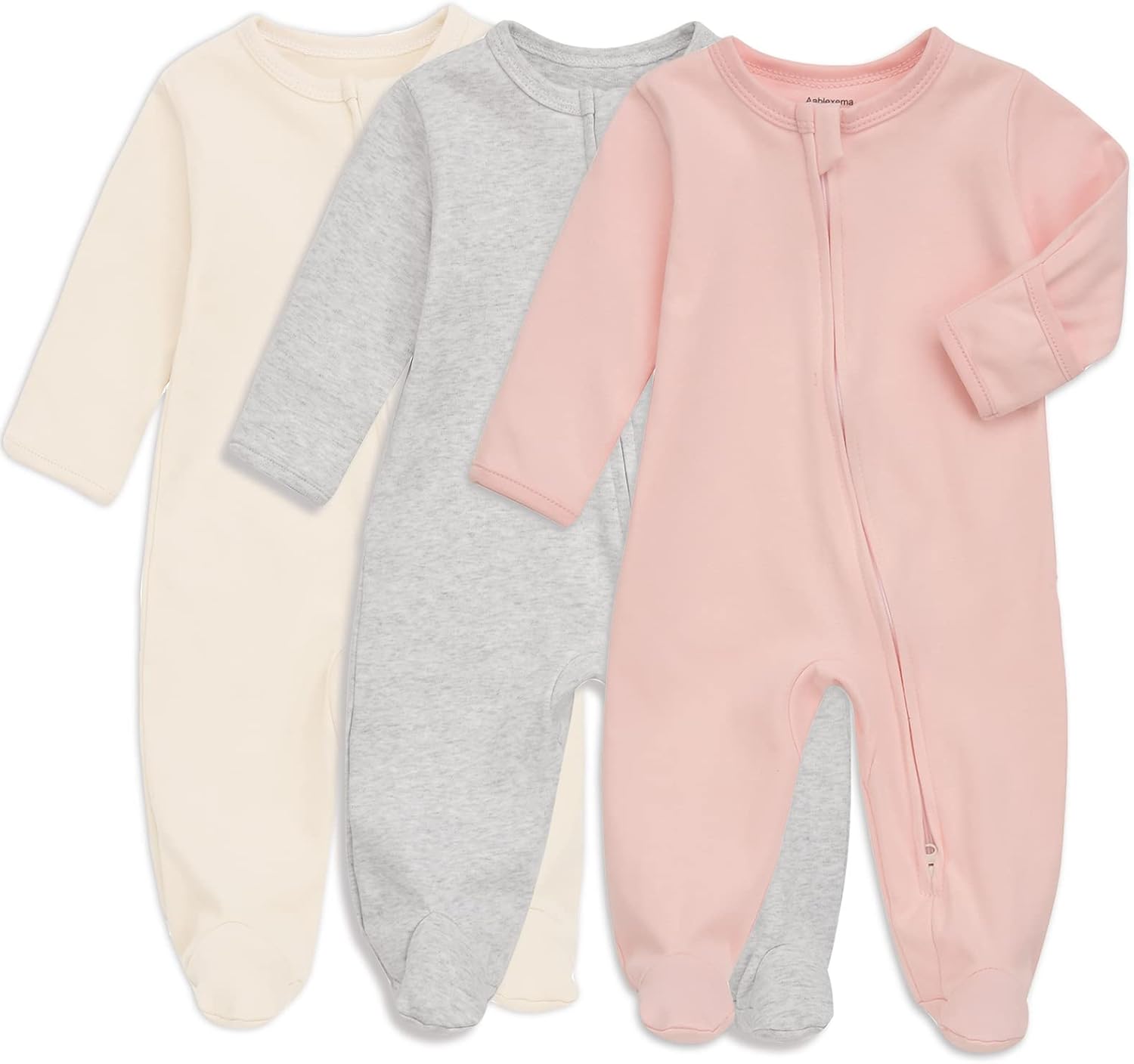 Aablexema Baby Footie Pajama with Mitten Cuffs, Double Zipper Infant Cotton clot...