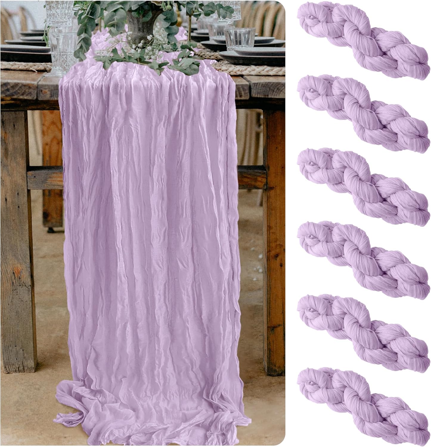 6 Pieces Light Purple Cheesecloth Table Runner 10 Ft Cheese Cloth Gauze Table Ru...