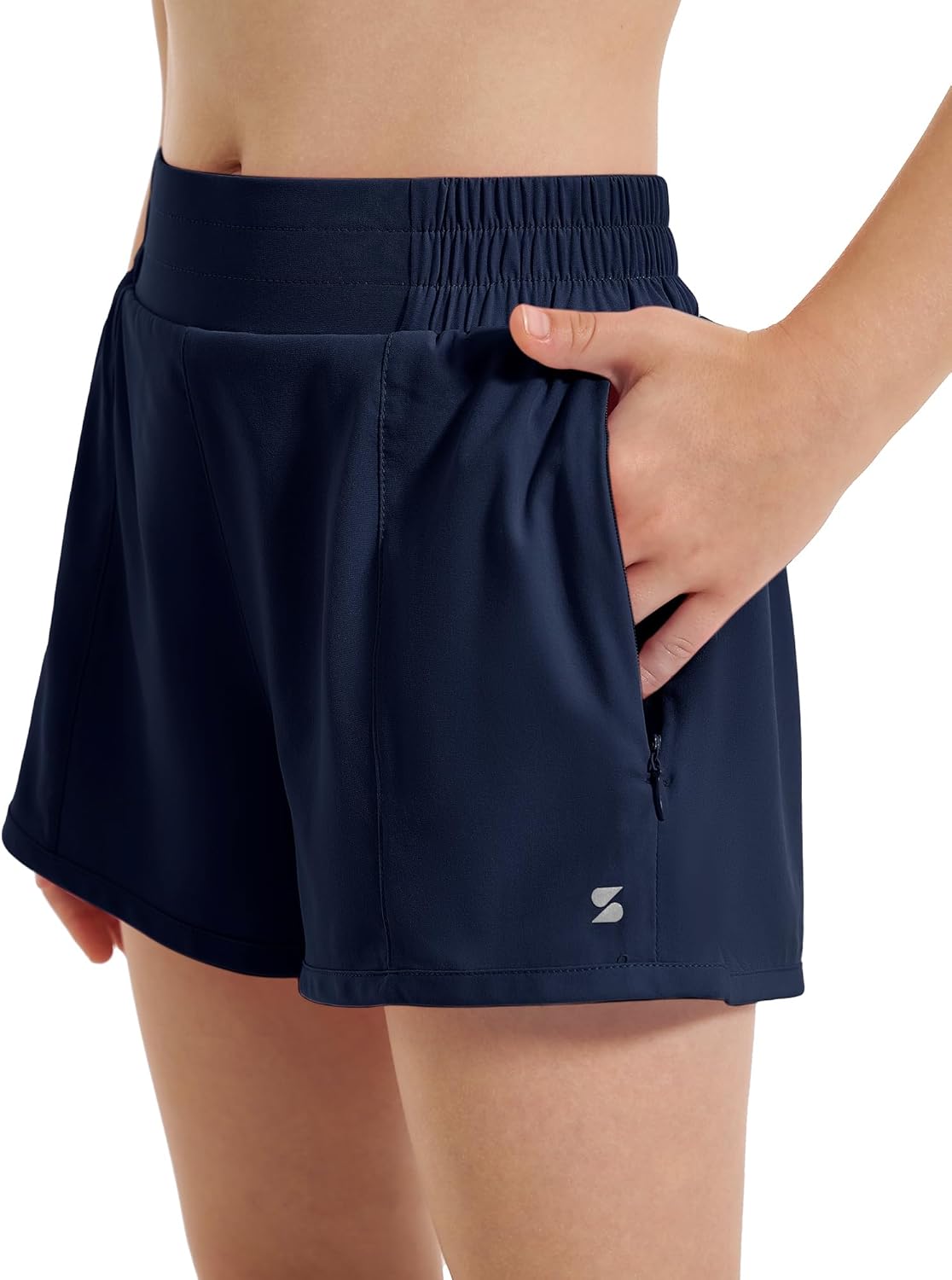 Stelle Girl's Athletic Shorts with Liner Zipper Pockets Elastic Waist Running Sh...