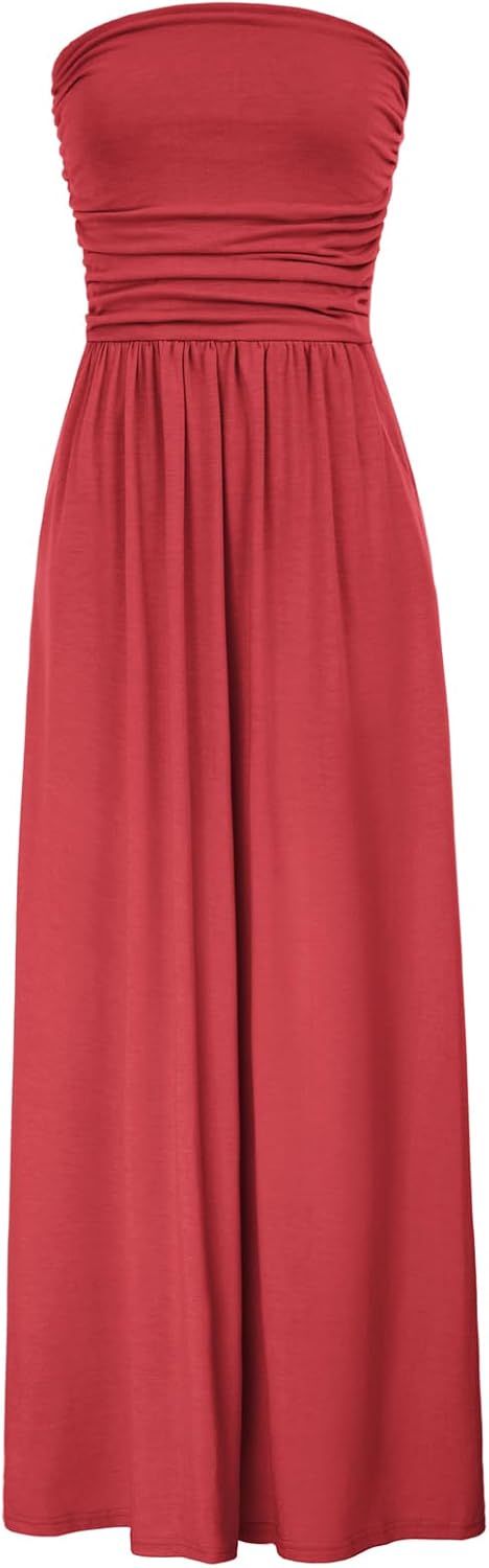 GRACE KARIN Women Strapless Casual Loose Ruched Long Maxi Dress with Pockets Lar...