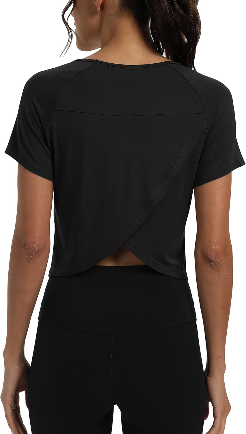Mippo Workout Tops for Women Cropped Split Back Athletic Gym Exercise Shirts Loo...