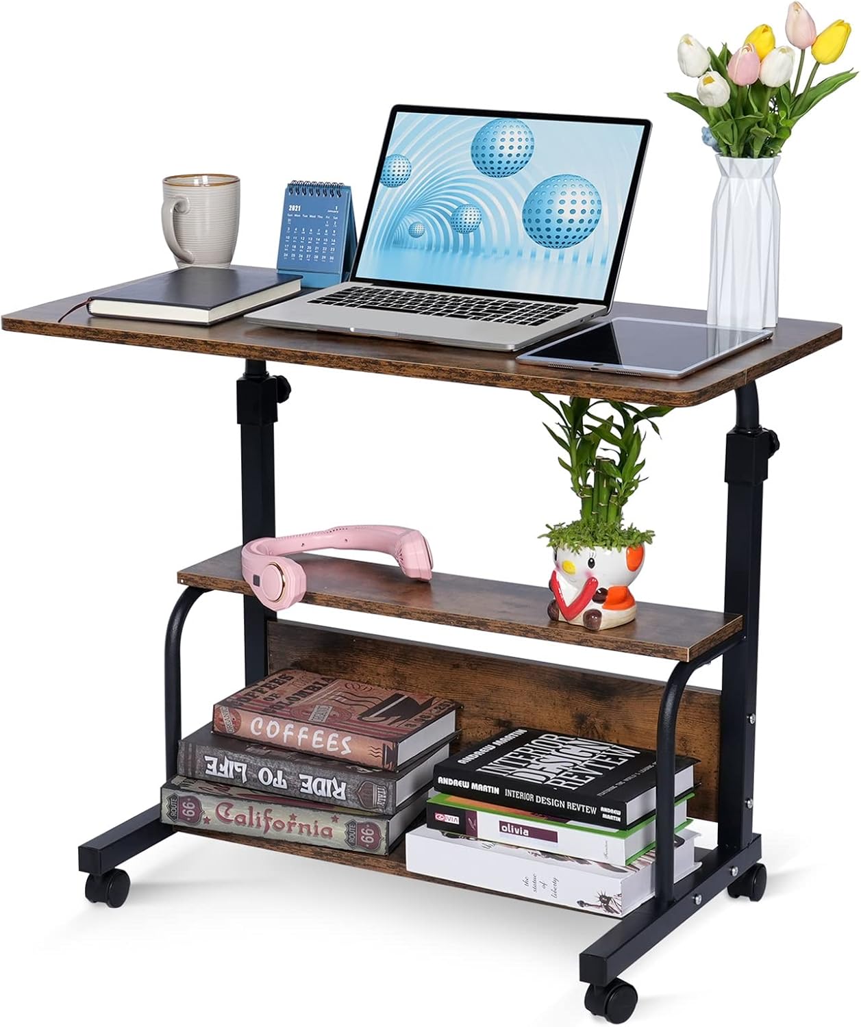 Portable Rolling Desk on Wheels Small Standing Des...