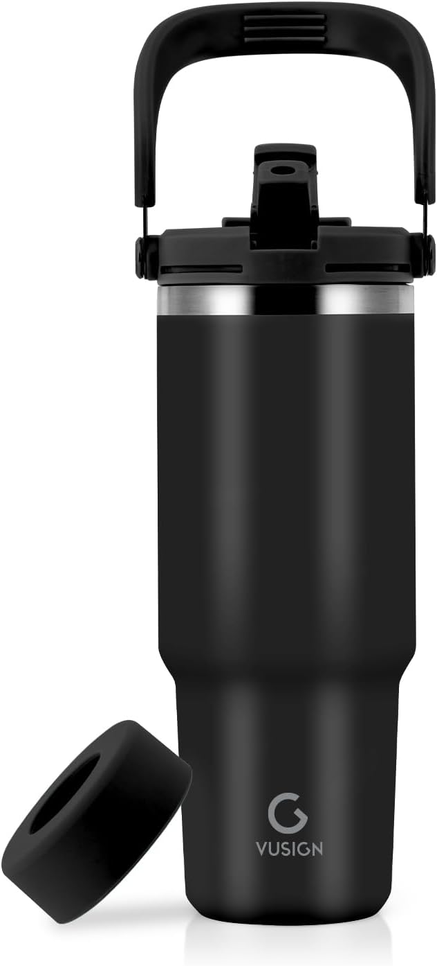 VUSIGN 30 oz Tumbler with Handle and Flip Straw, Stainless Steel Vacuum Insulate...