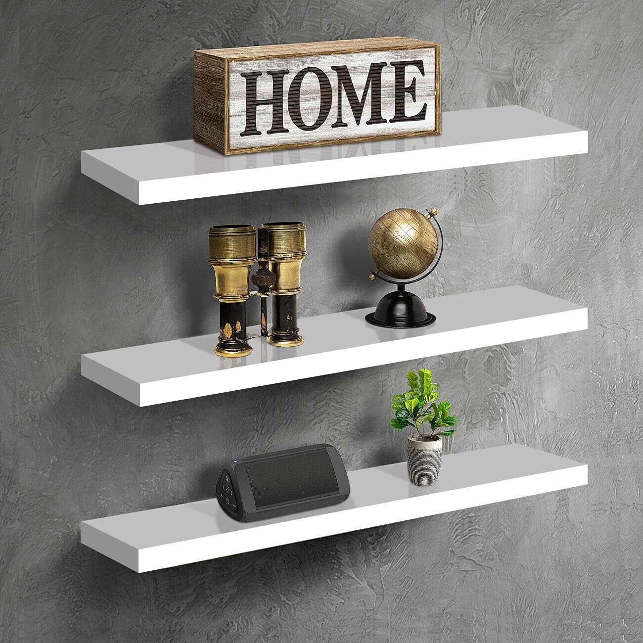 UTOKON Floating Shelves for Wall - Set of 3 White Shelves, Mounted Decorative Di...