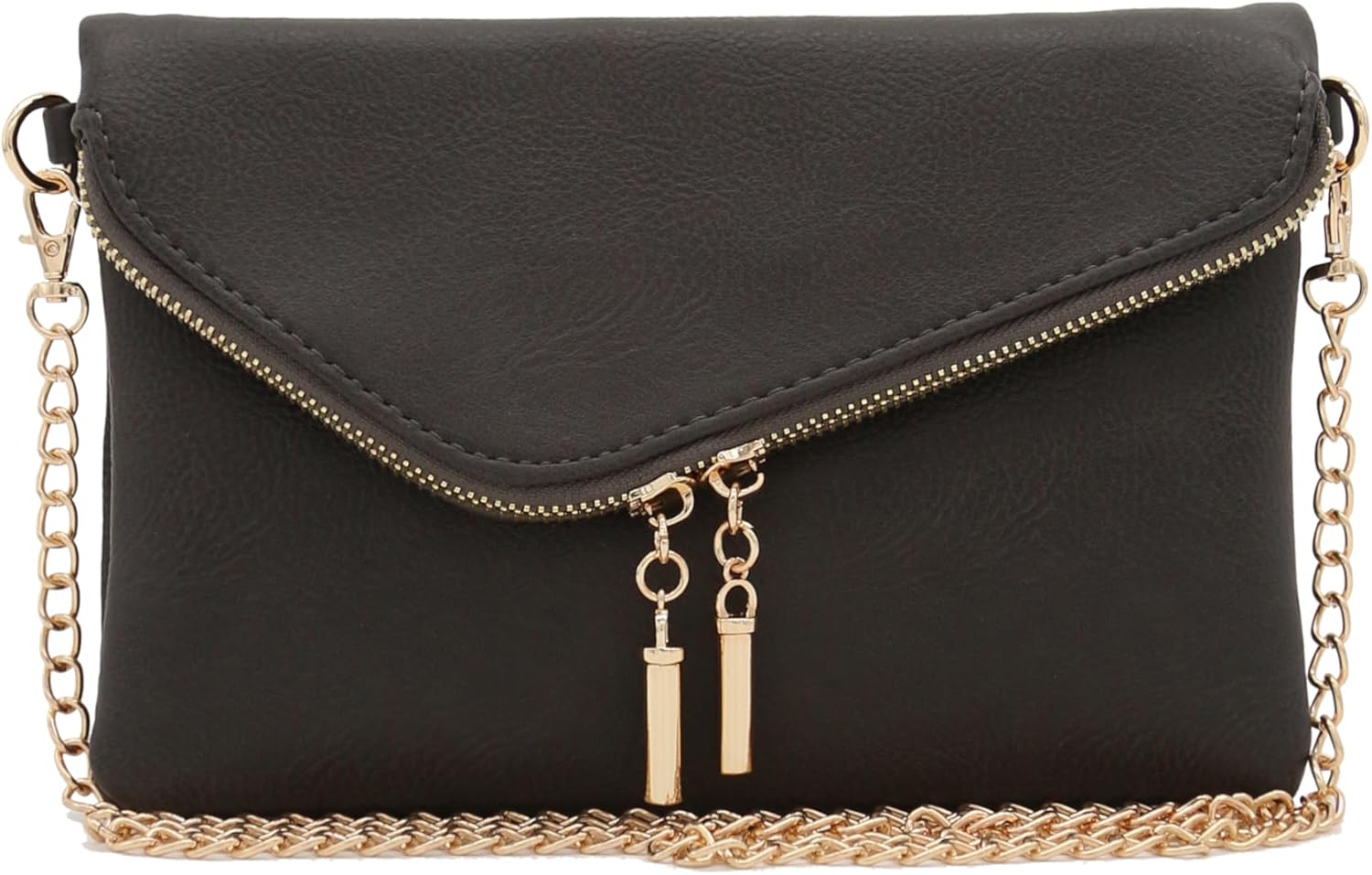 FashionPuzzle Envelope Wristlet Clutch Crossbody Bag with Chain Strap Charcoal G...