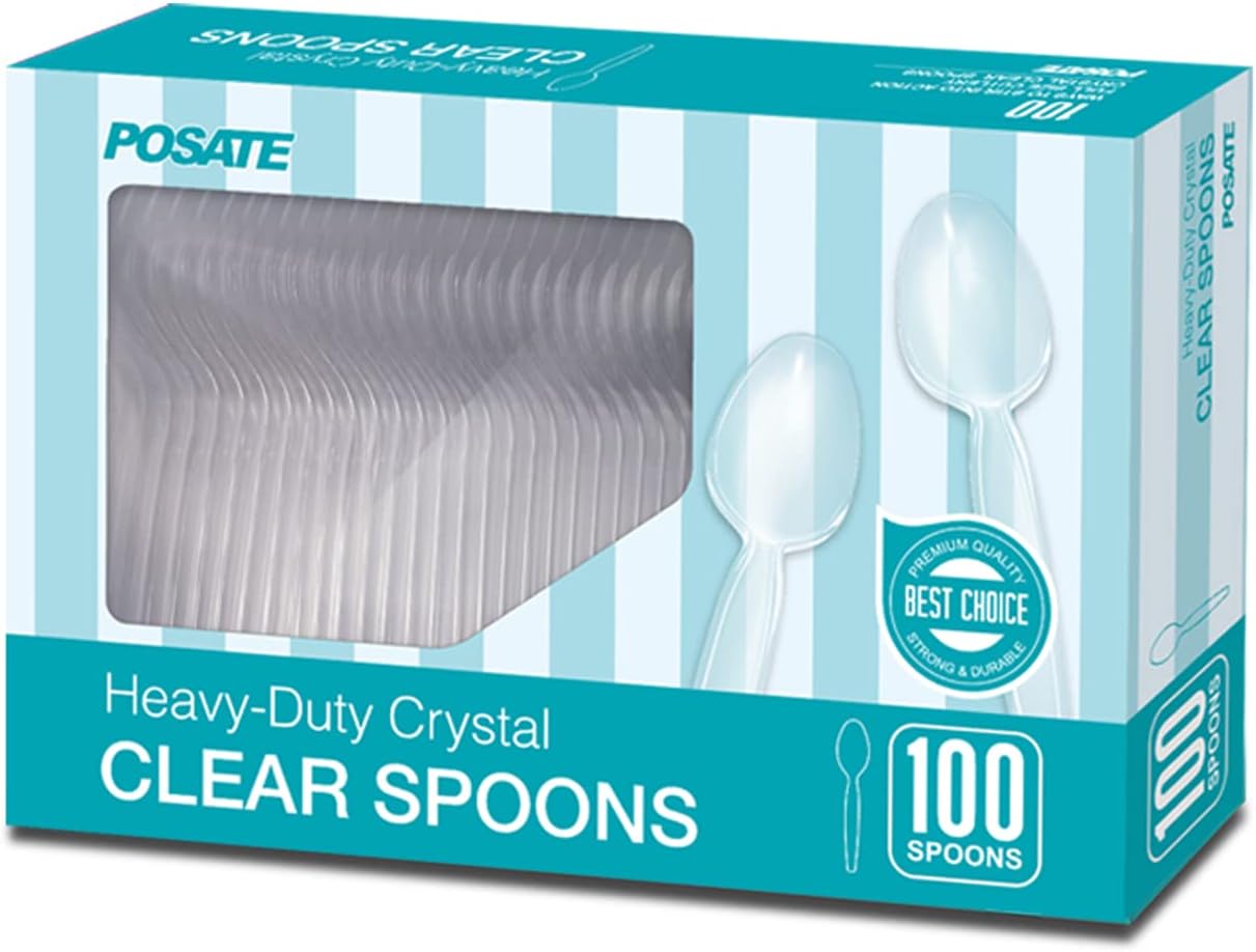 POSATE Heavyweight Plastic Spoons, Clear, 100 Count Clear 100