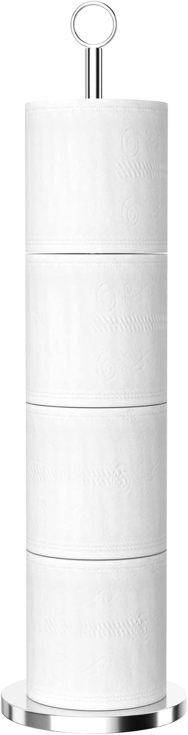 Toilet Roll Holder Stand(with Reserve Function), Free-Standing Toilet Paper Stor...