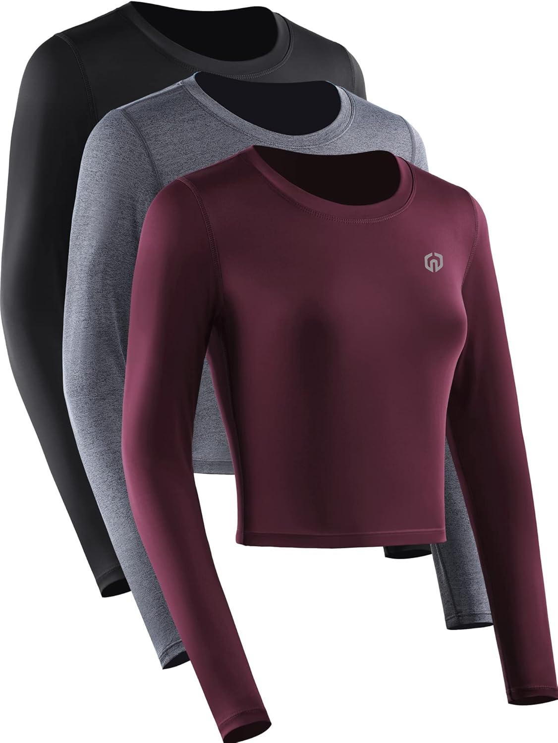 NELEUS Women's Running Workout Athletic Crop Shirts Pack of 3 X-Large Black/Grey...