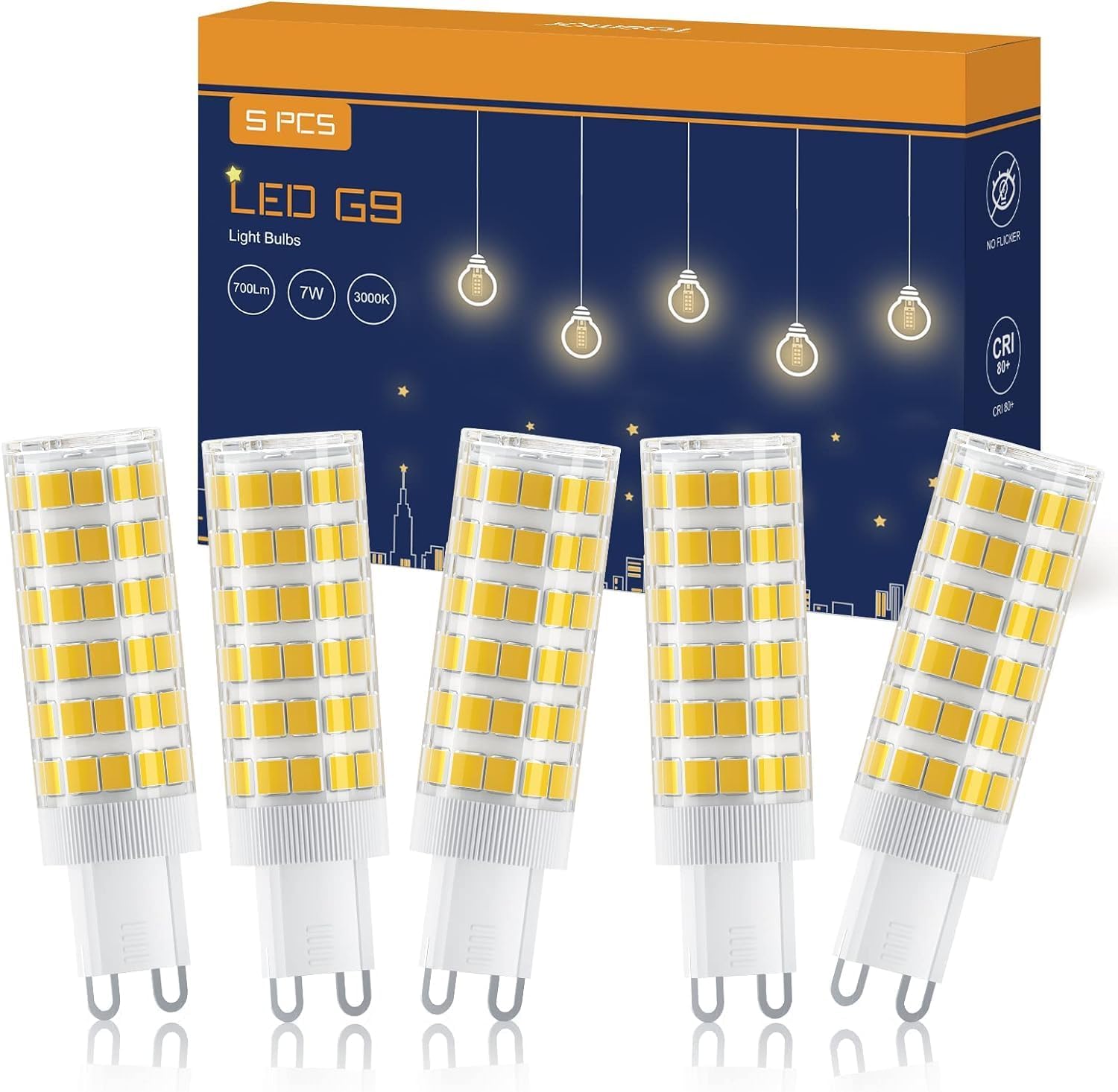 TASMOR G9 LED Bulbs 7W, Warm White 3000k, LED Bulbs G9, Equivalent to 70W Haloge...