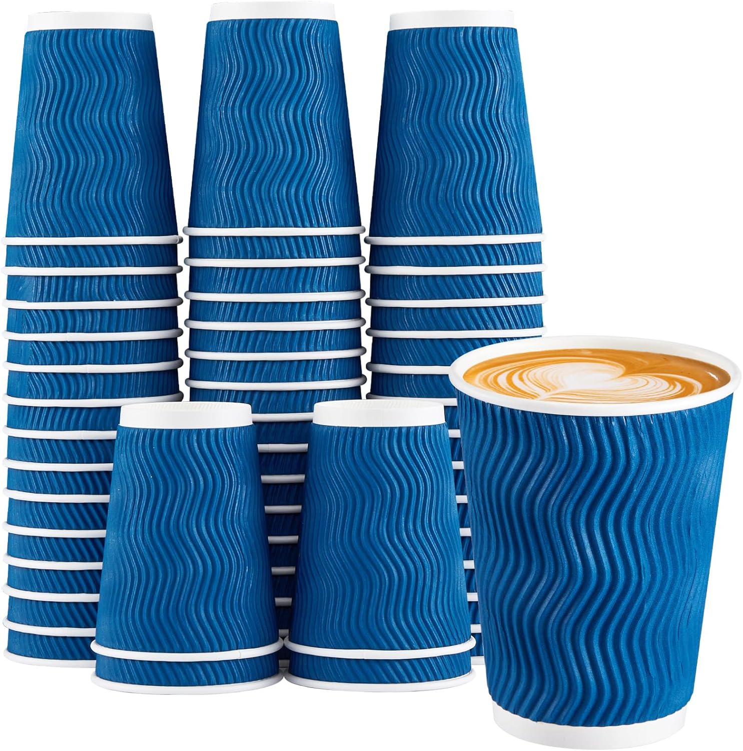 Lamosi 12 oz Insulated Coffee Cups Disposable - 50 Count Blue Paper Coffee Cups...