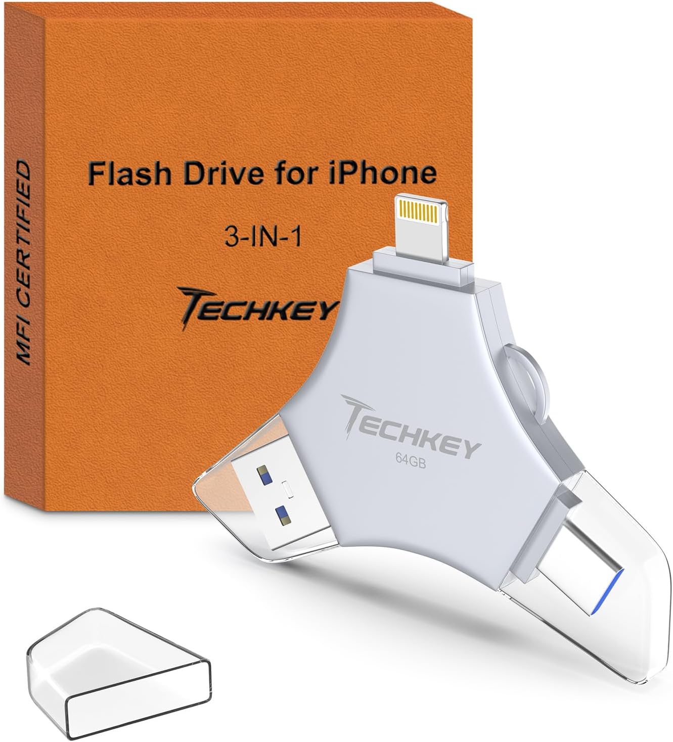 MFi Certified USB 3.0 Flash Drive 128GB for iPhone, 3in1 External Memory Photo K...