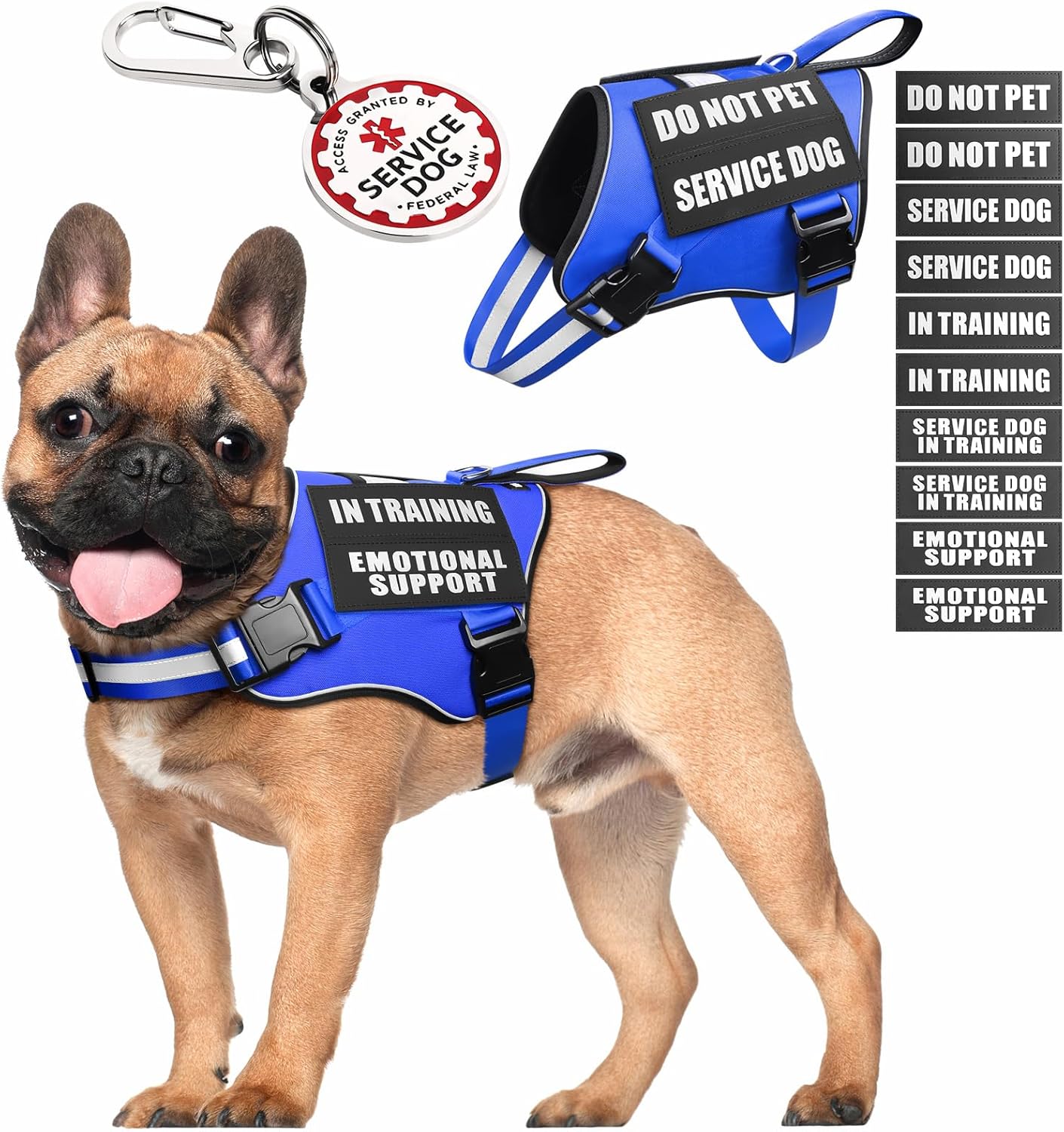 Service Dog Vest Harness+ID Tag+10 Patches,Metal Serivce Dog Tag&Reflective Emot...