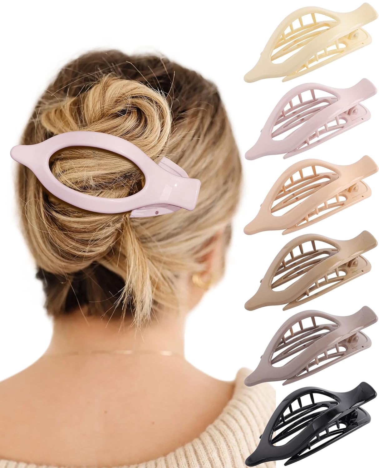 French Flat Hair Clips for Women - 6Pcs Flat Hair Claws for Thin Thick Hair Stro...
