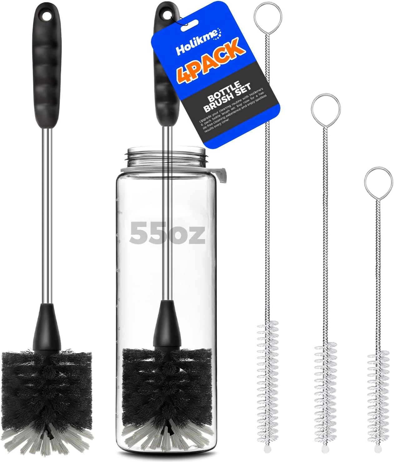 Holikme Bottle Brush Cleaner Set, 14" Long Handle Stainless Steel Bottle Cleaner...