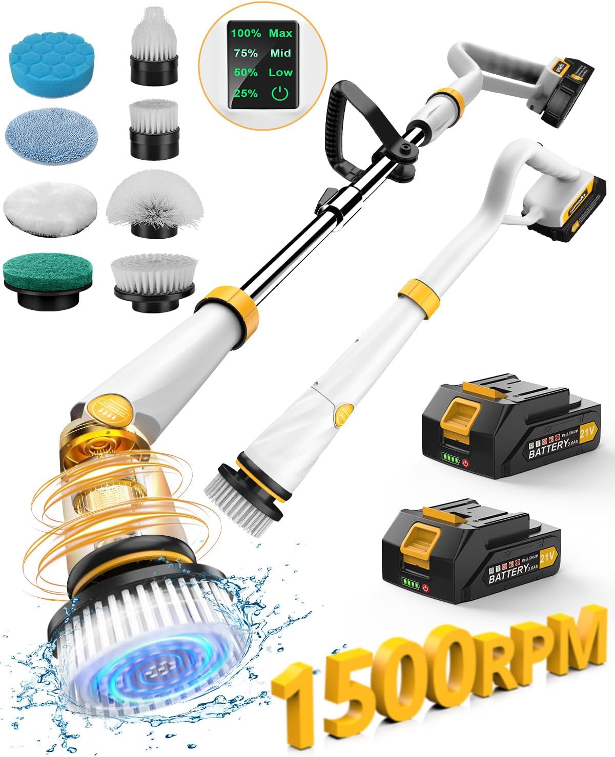 Qimedo Electric Spin Scrubber with Two Batteries Q2 Pro,1500 RPM High Power Elec...