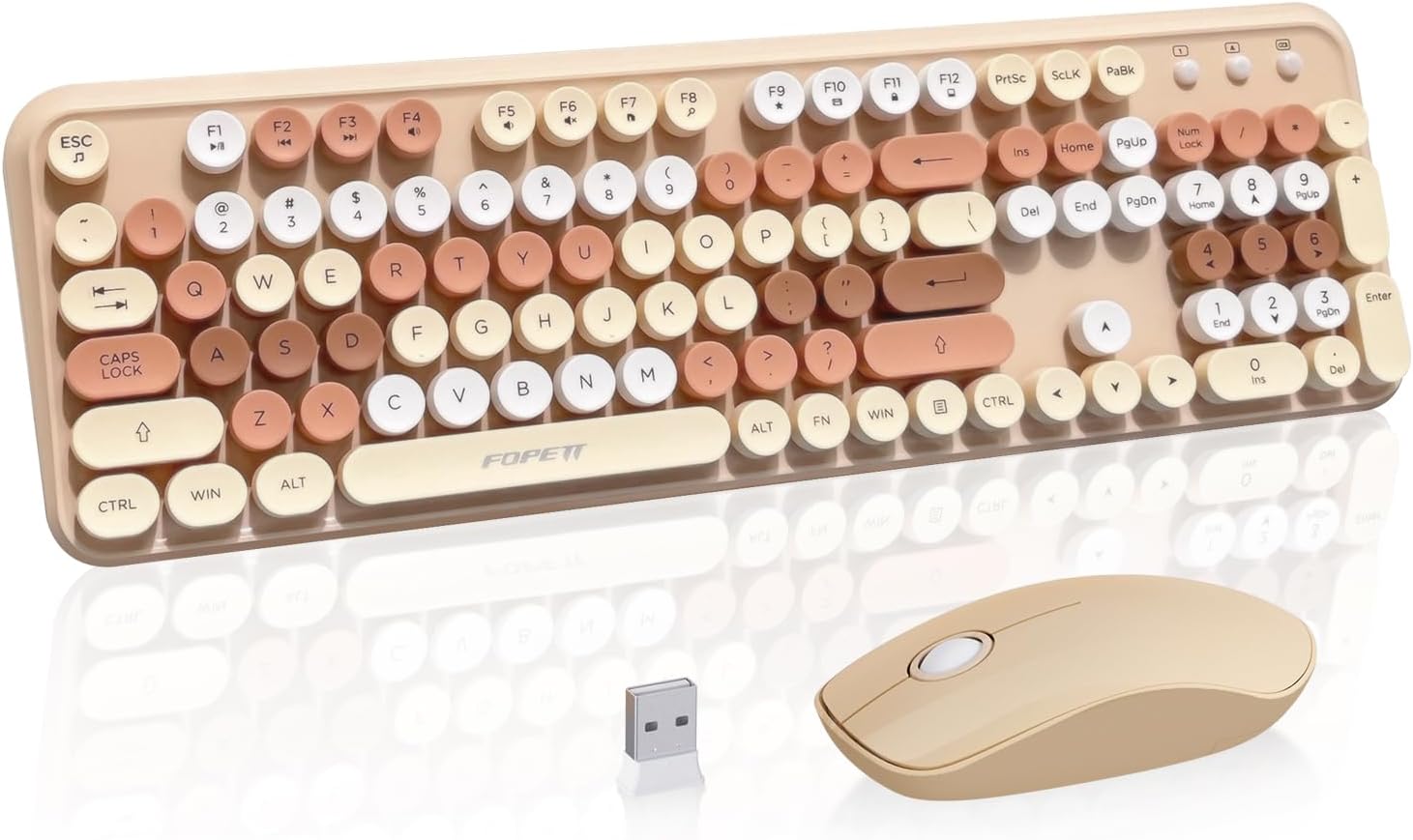 Cute Retro Wireless Keyboard and Mouse Combo with Round Key, 2.4Ghz Dropout-Free...