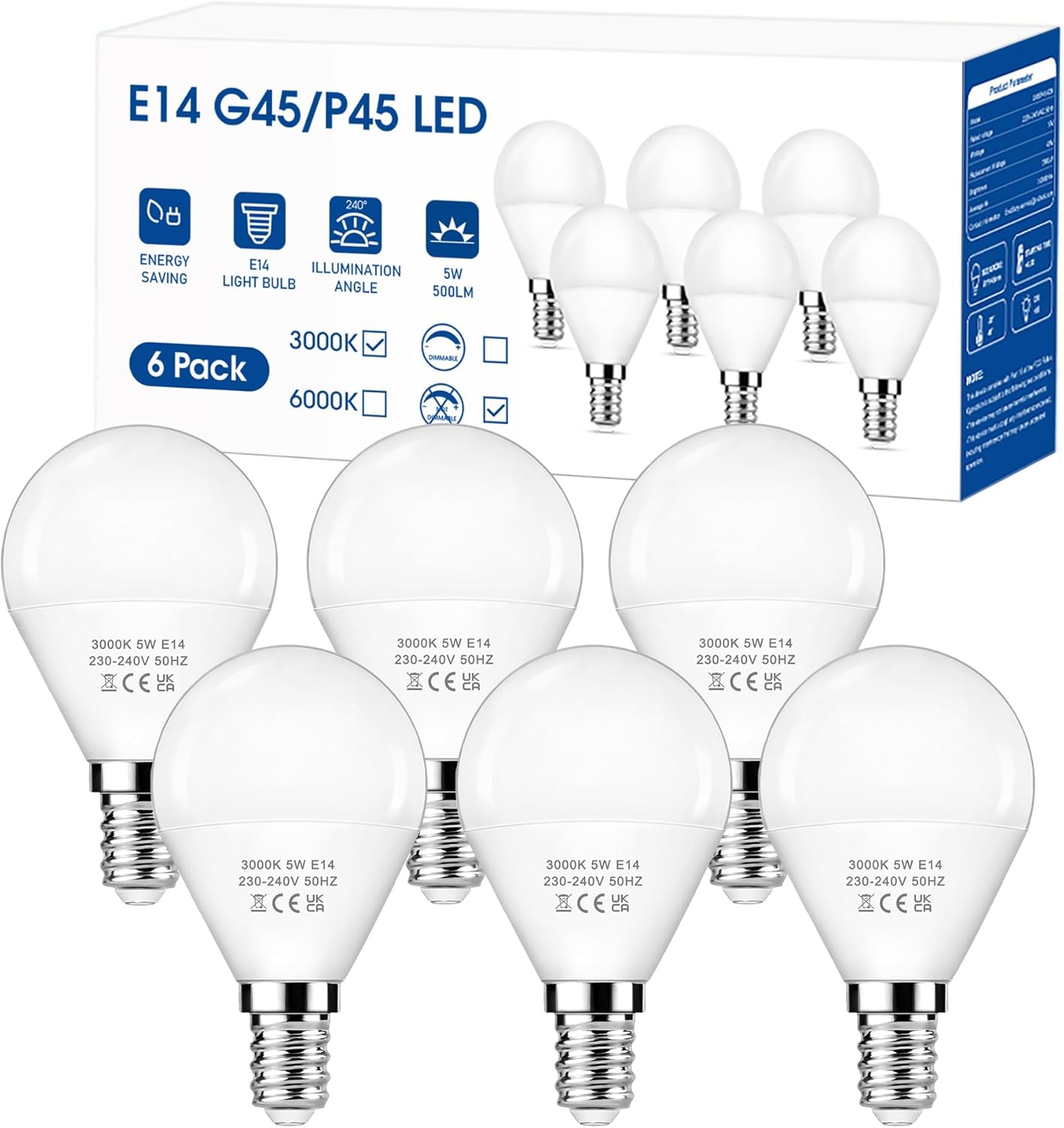 EvaStary E14 LED Light Bulb, 5W Small Screw Light Bulb 40W Equivalent, Warm Whit...