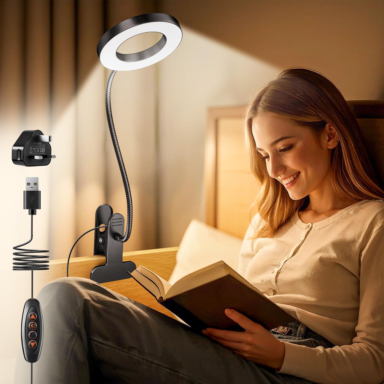 Clip on Light Reading Light, USB Desk Lamp with Adapter, 50LED Reading Lamp, 3 C...