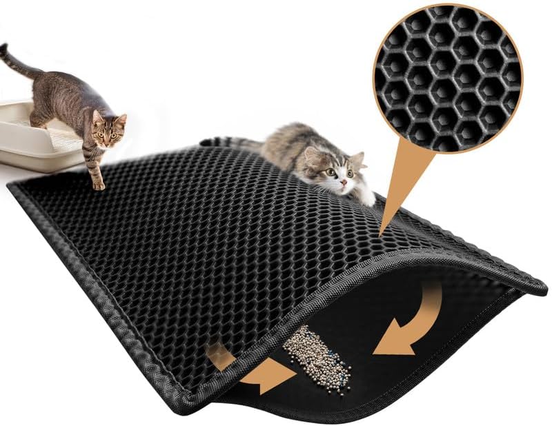 Pieviev Cat Litter Mat: Litter Tray Mat of Exra Large Size Double Layer Honeycom...