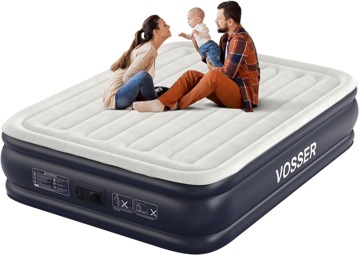 Air Mattress Queen with Built in Pump,18'' Inflatable Mattress of Vertical Beams...