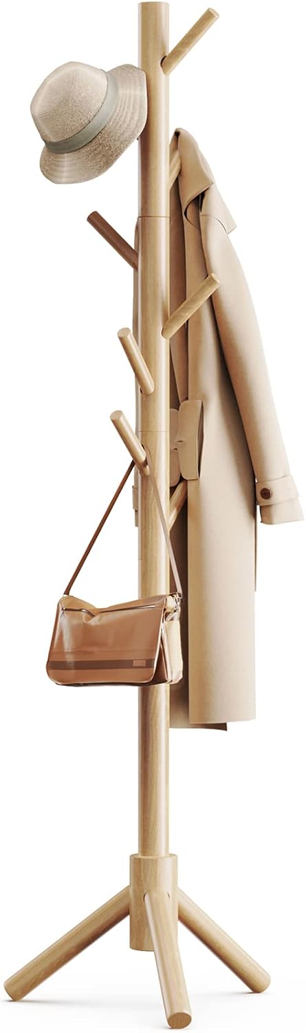 Pipishell Coat Rack Sturdy Wooden Coat Rack Stand, Adjustable Coat Tree, Free St...