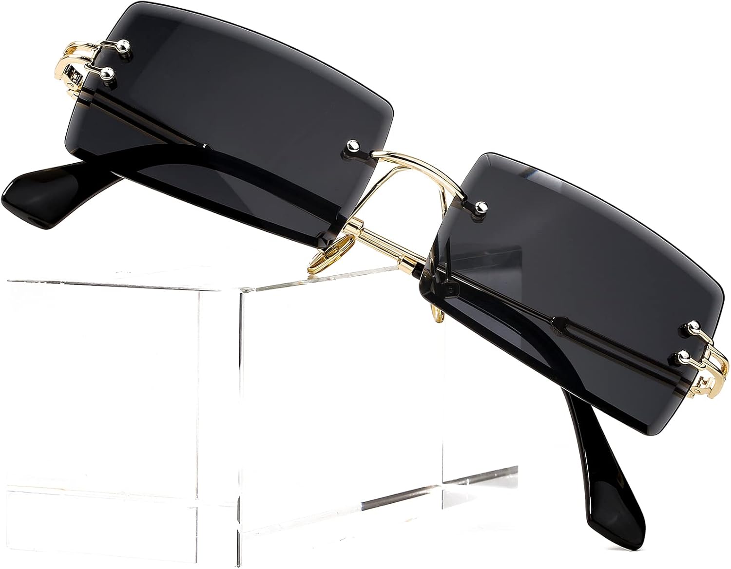 PORADAY Rectangle Sunglasses for Women Men Vintage Rimless Square Sun Glasses Ca...