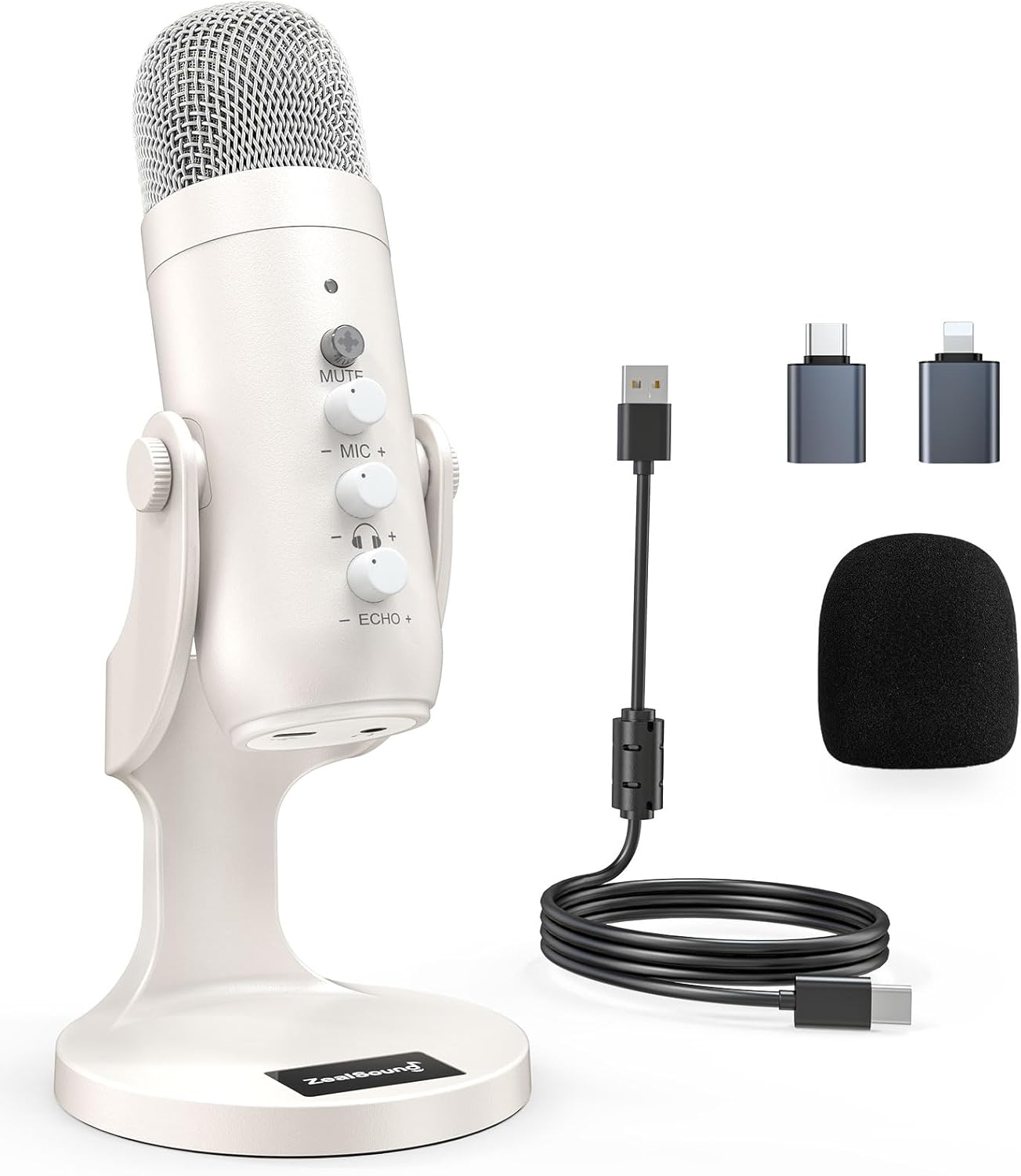 zealsound USB Microphone, k66 Pearly White Podcast Mic for PC iPhone Mac PS4&5 A...
