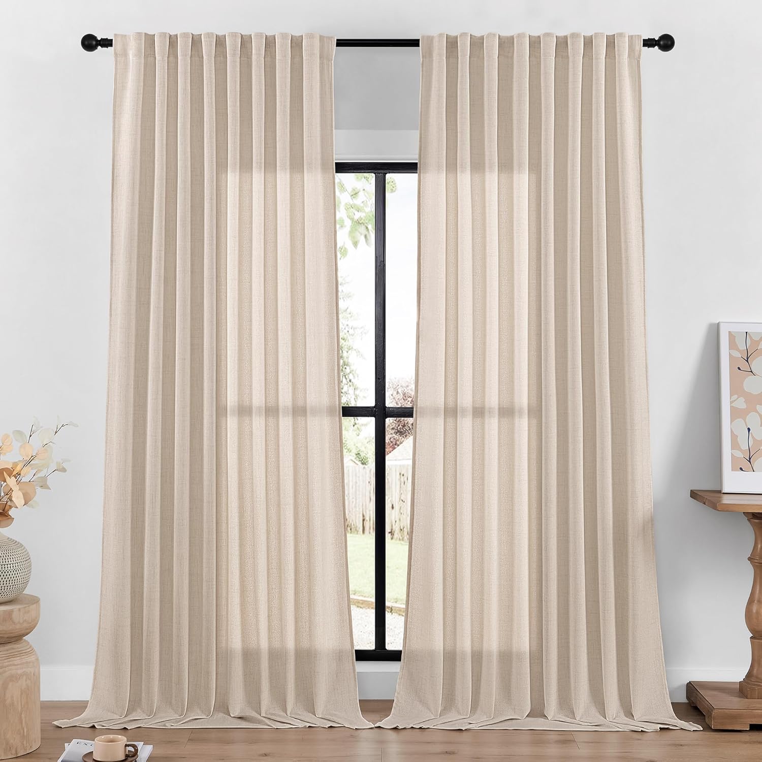 DaysU 2 Panels,102 Inch Length,Oatmeal,54 Inch Wide,Back Tab/Hook Belt Linen She...