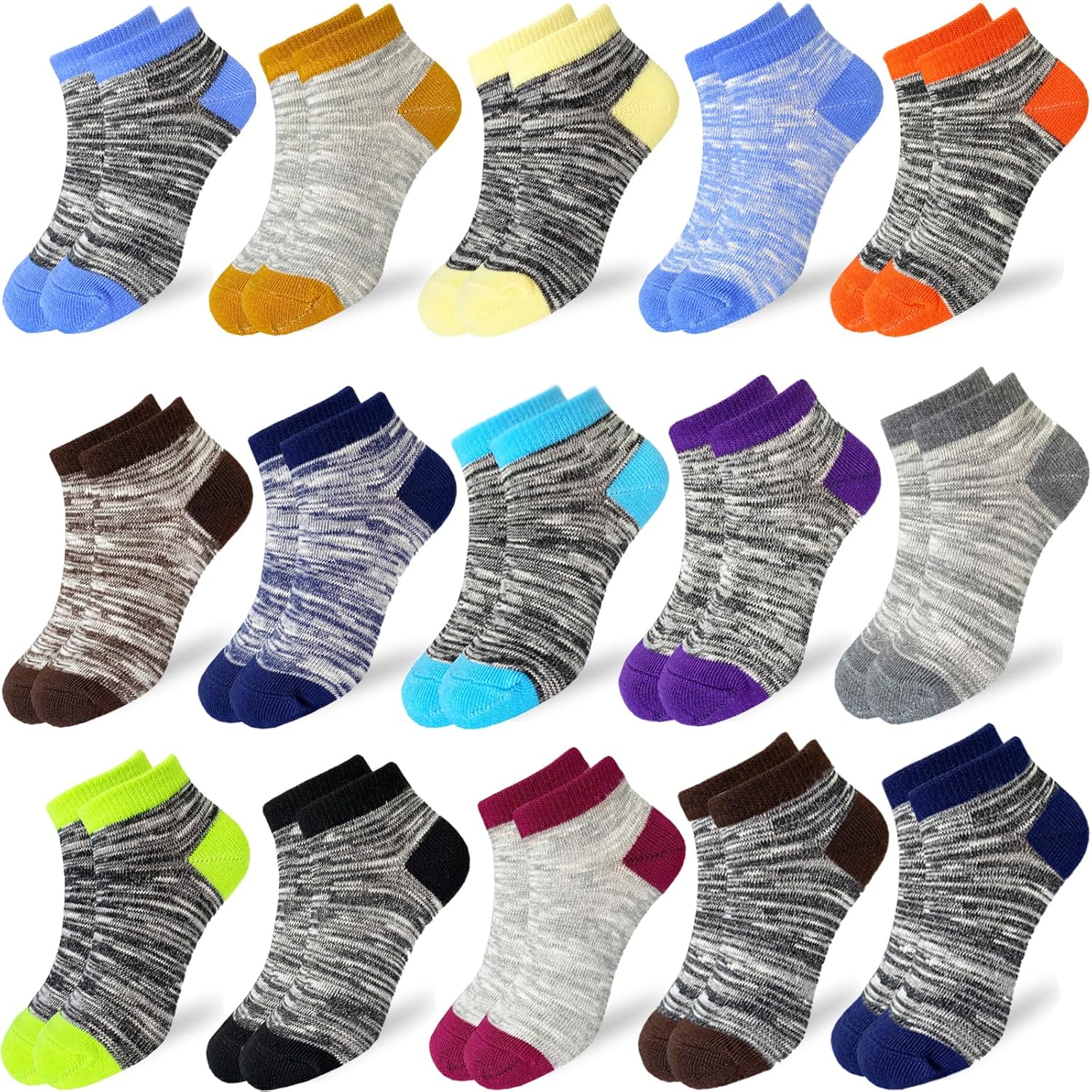 15 Pairs Kids Low Cut Socks Half Cushion Sport Ankle Athletic Socks for Boy Girl...