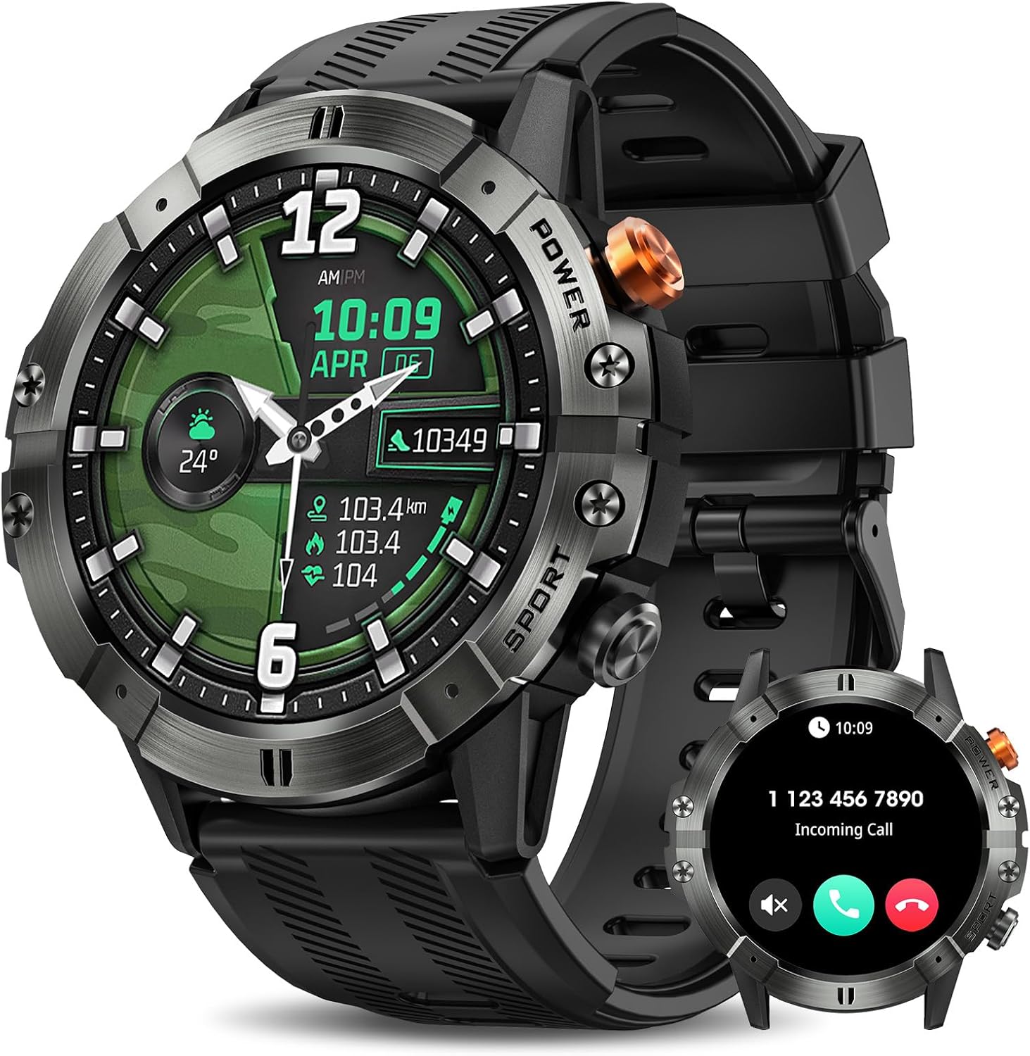 Smart Watches for Men, Bluetooth Call Military Smart Watch, Waterproof Fitness T...