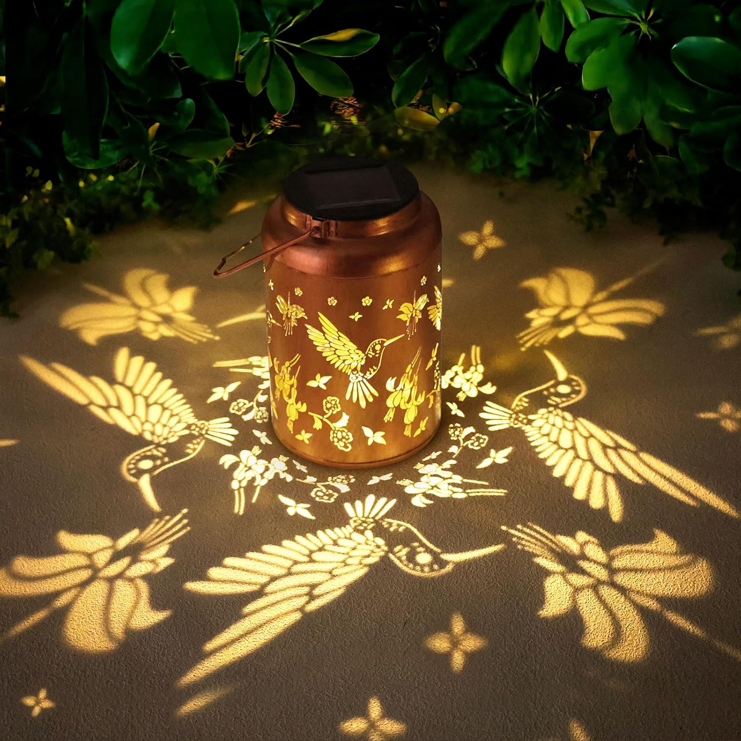 Hummingbird Solar Lanterns Outdoor Waterproof Hanging Solar Lights Metal Decor L...