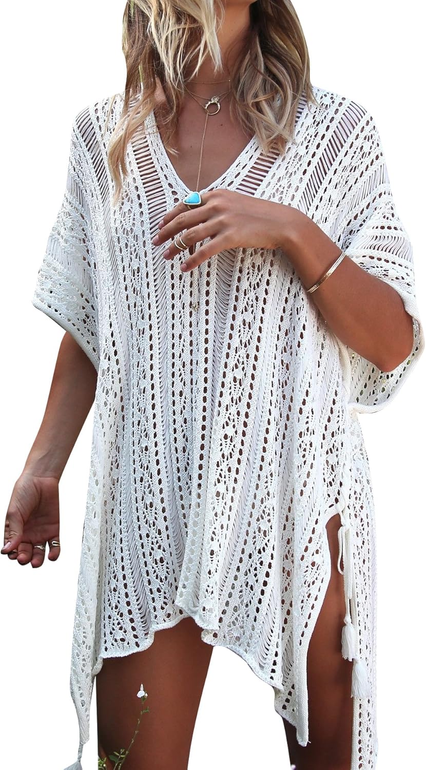 Jeasona Women’s Bathing Suit Cover Up for Beach Pool Swimwear Crochet Dress Off-...