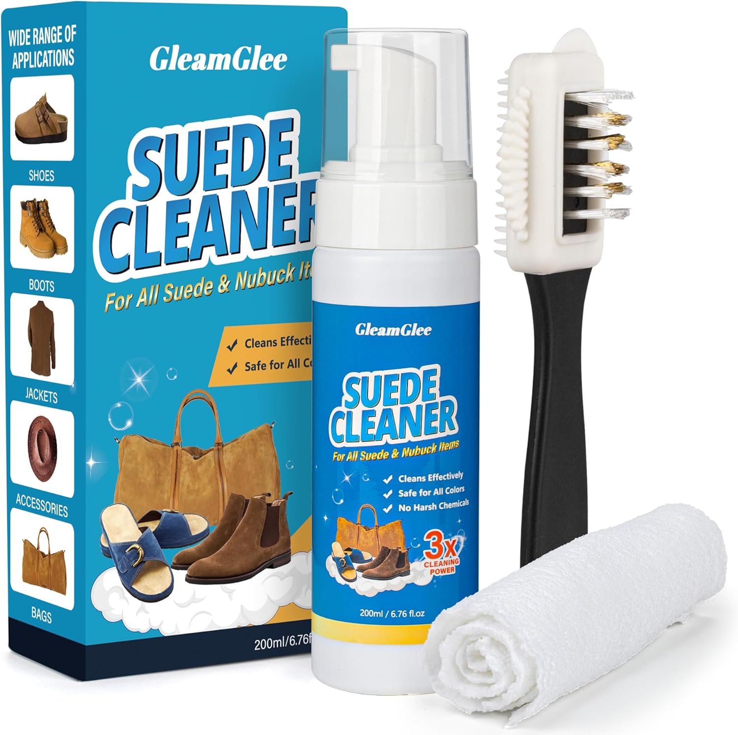 GleamGlee Suede Cleaner, 200ml Suede Shoe Cleaner with Brush & Towel, Suede & Nu...