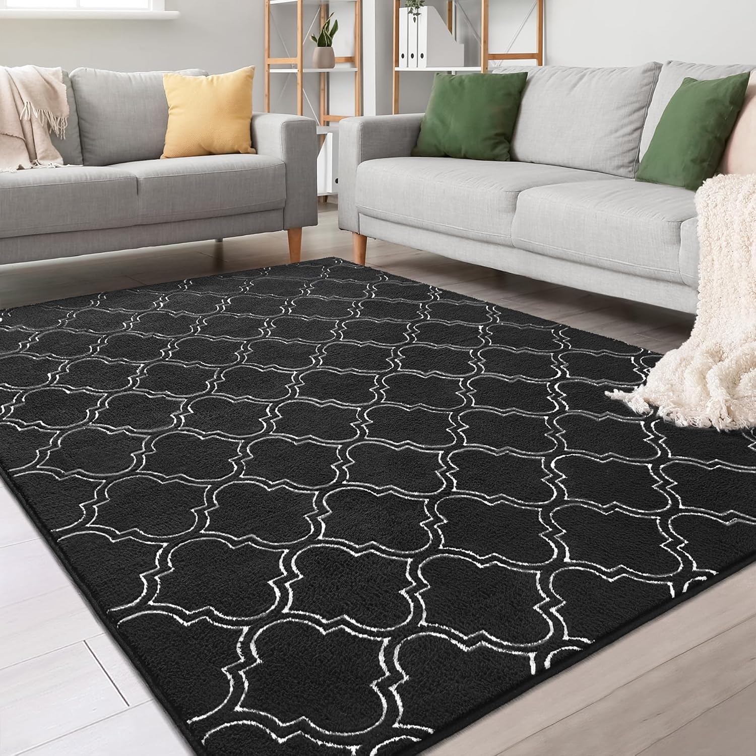 Chicrug Shag Geometric 5x7 Area Rug for Living Room, Large Modern Memory Foam In...