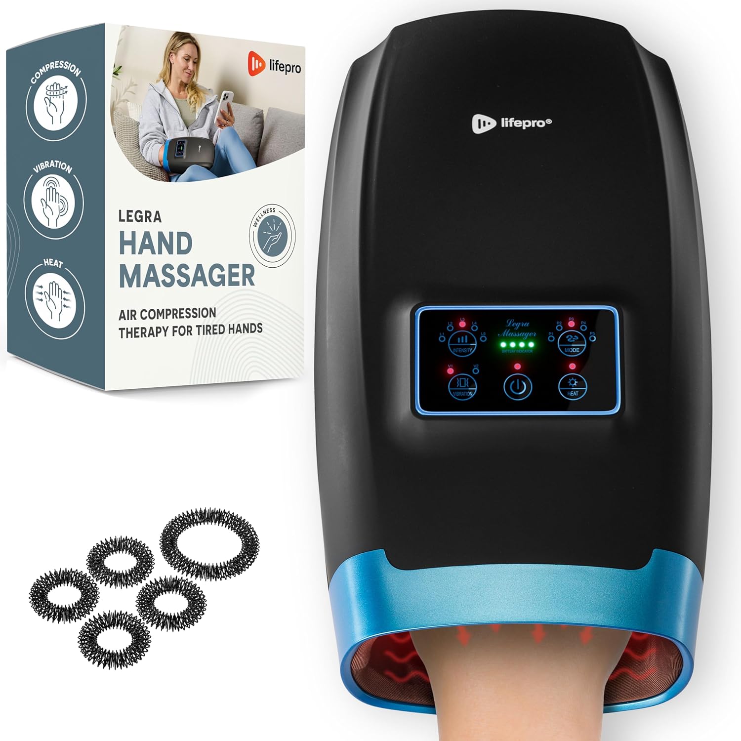 LifePro Legra Hand Massager with Heat and Compression - Finger, Wrist, and Palm...