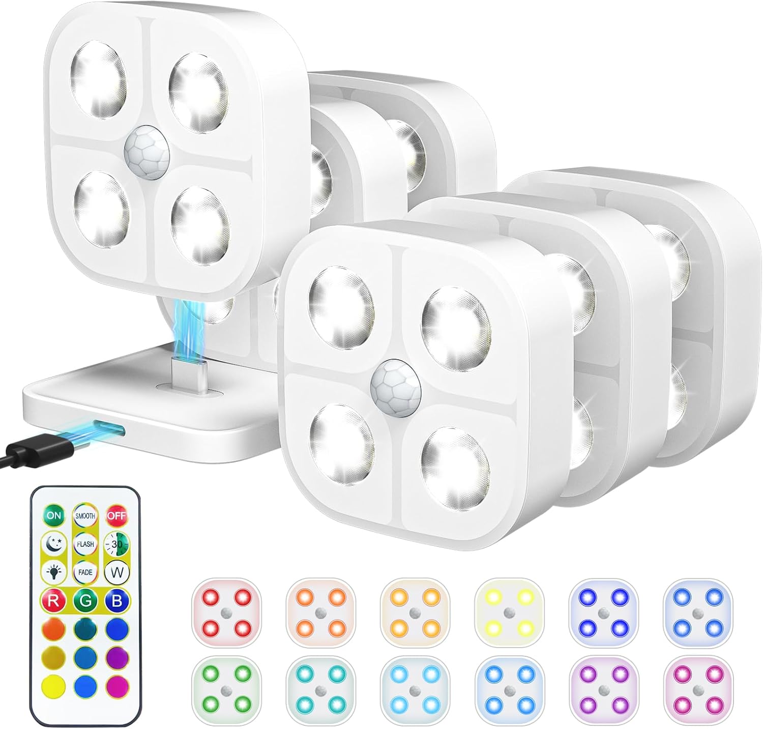 Wireless Step Light Rechargeable Puck Lights with Charging Station, Colorful RGB...