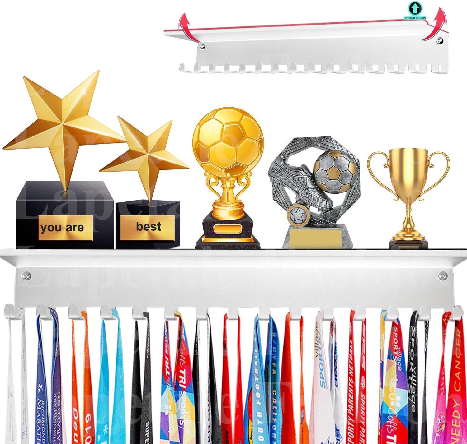 Non-Slip Trophy Shelf,Trophy and Medal Display Shelf, Medal Hanger Display For W...