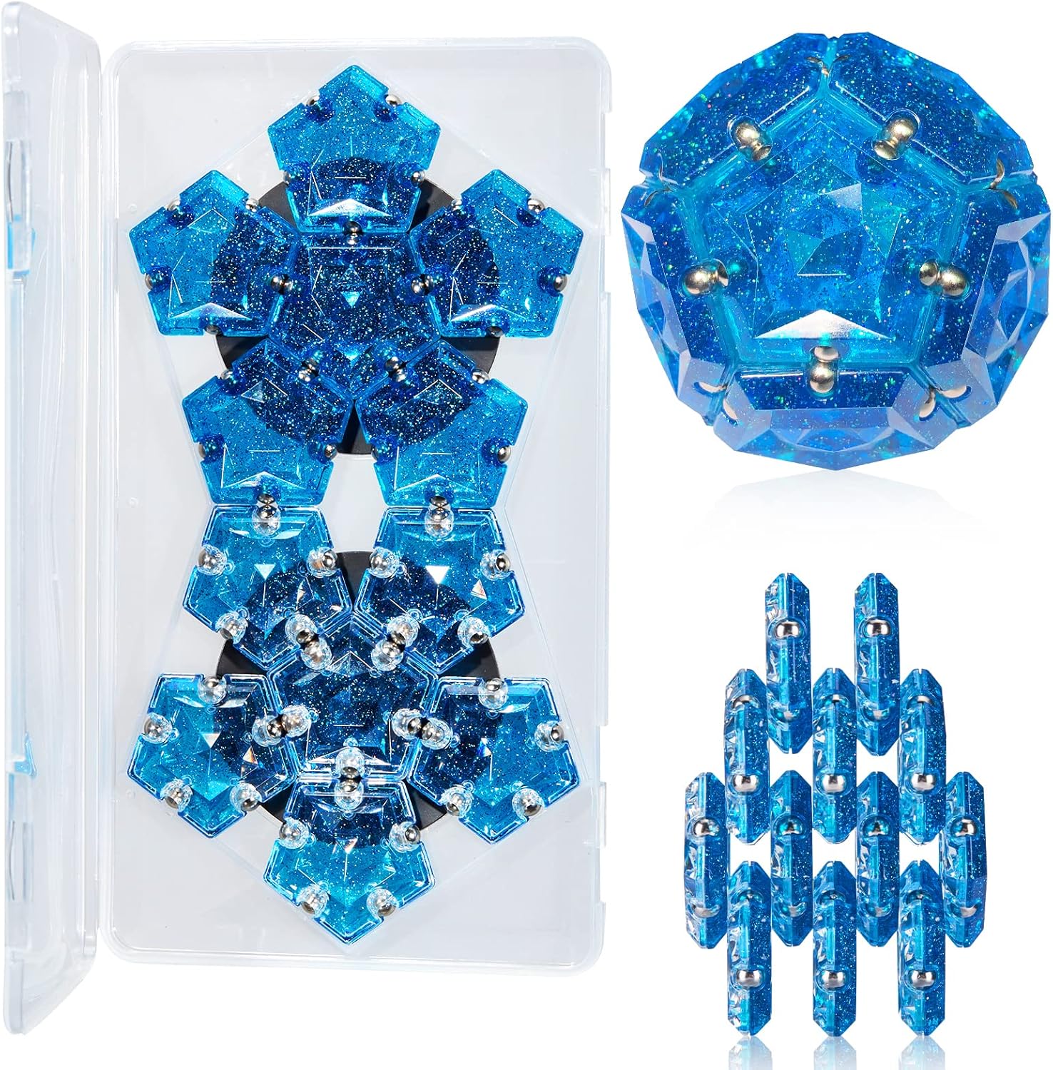 Magnetic Fidget Sphere Magnets Balls - Crystal Diamond Blue Holographic Glitter...