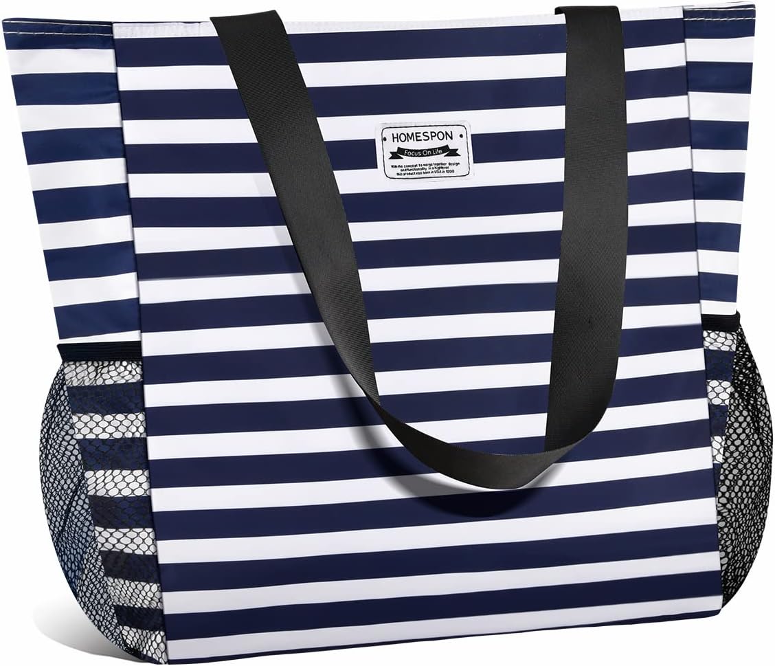 Buringer Large Waterproof Beach Bag for Women Sandproof Tote Bag with Zipper and...